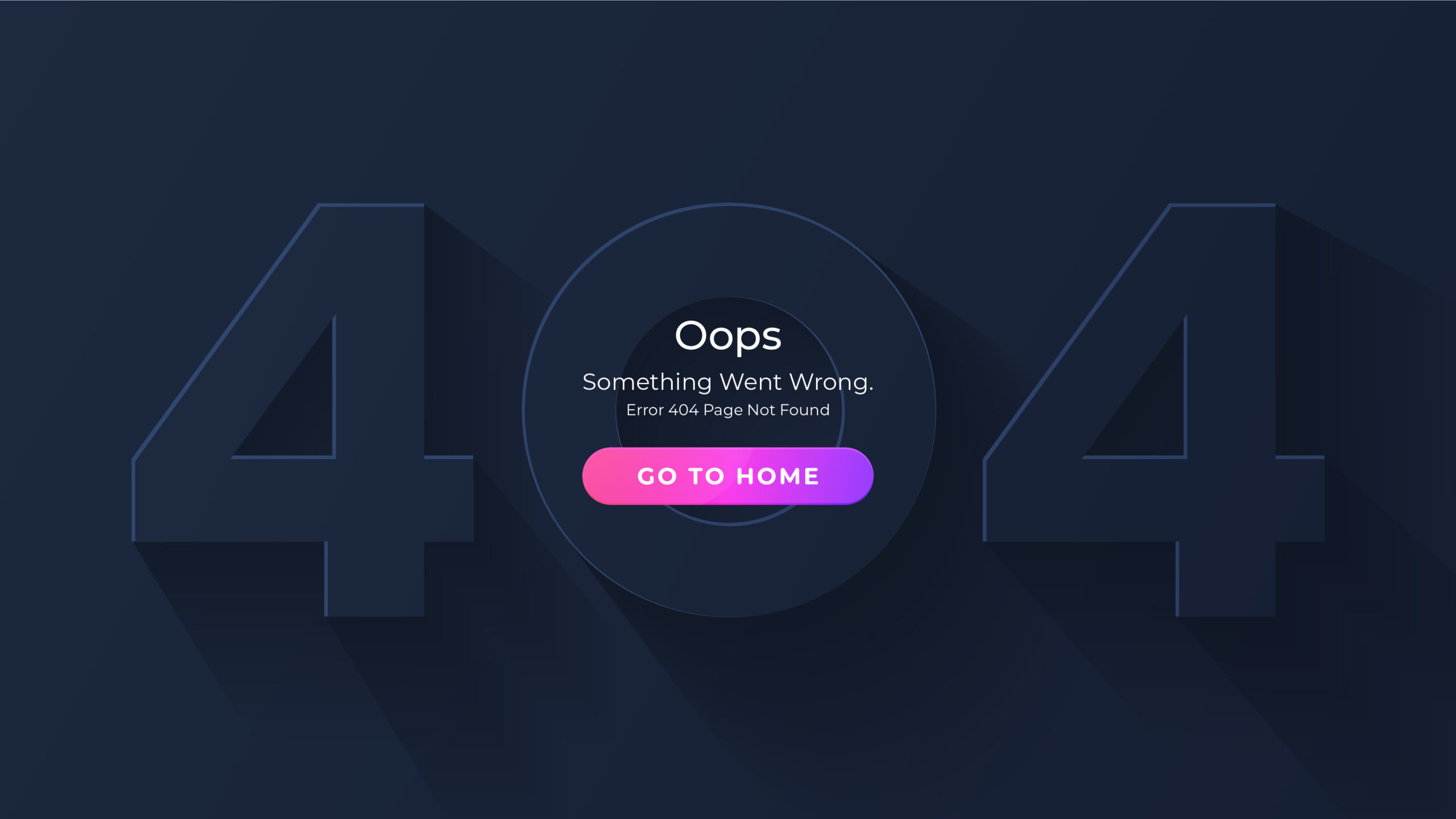 404 Error page not found minimalist dark concept. Error landing page for web page missing