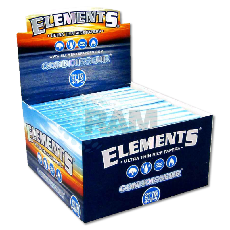Elements Connoisseur Rolling Papers - King Size Slim + Roach Tips 24s