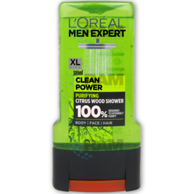 L'Oreal Men Expert Shower Gel - Clean Power 300ml (x6)