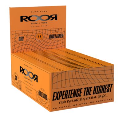 Roor Rolling Papers - (Orange) Unbleached Slim + Tips 32's (x24)
